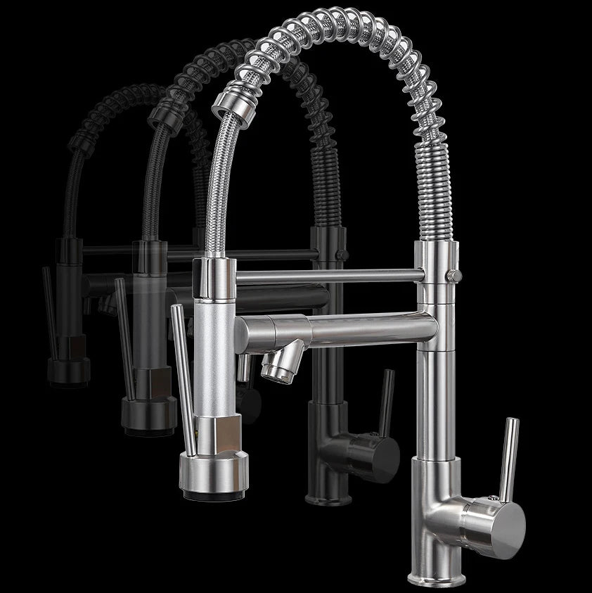 Modern Spring Pull Down Kitchen Faucet, Hot Cold Water Stainless Steel Kitchen Sink Mixer Tap, Single Handle Kitchen Sink Faucet