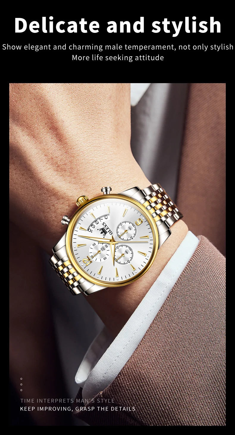 OLEVS luxury brand men's watches Chronograph waterproof date Gold luminous quartz watch for man Original wristwatch with the box