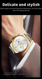 OLEVS luxury brand men's watches Chronograph waterproof date Gold luminous quartz watch for man Original wristwatch with the box