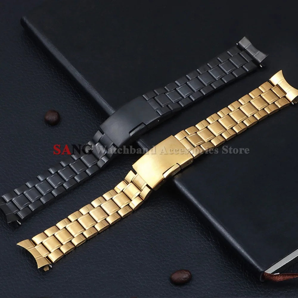 Curved End Watchband Men Women Metal Bracelets 20mm 22mm Stainless Steel Sport Strap Universal Replacement Wristband Accessories