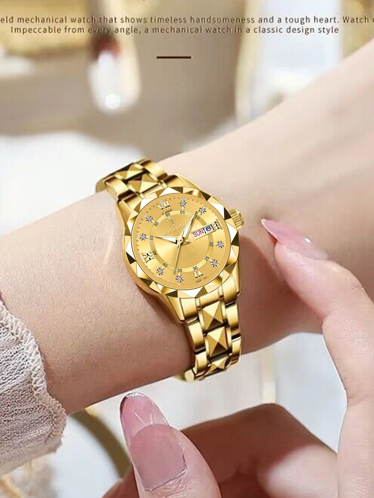 BINBOND 2pcs/Set Couple Watches Fashion Diamond Valentine Day Gift Stainless Steel Watch Men Women 30M Waterproof Quartz Watch