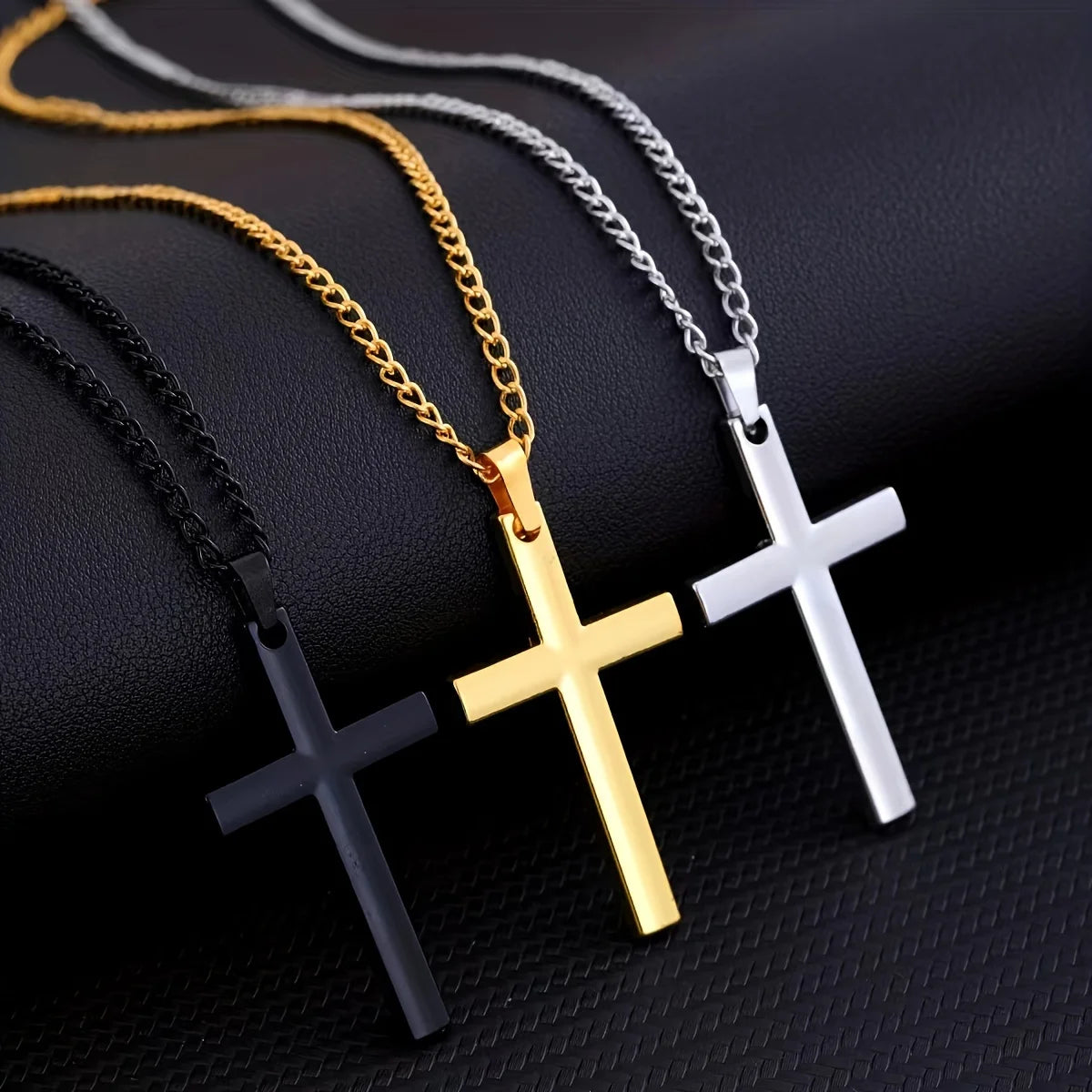 Hip-Hop Men's Trendy Stainless Steel Chain Cross Pendant Necklace - Punk Rock Style Fashion Accessory