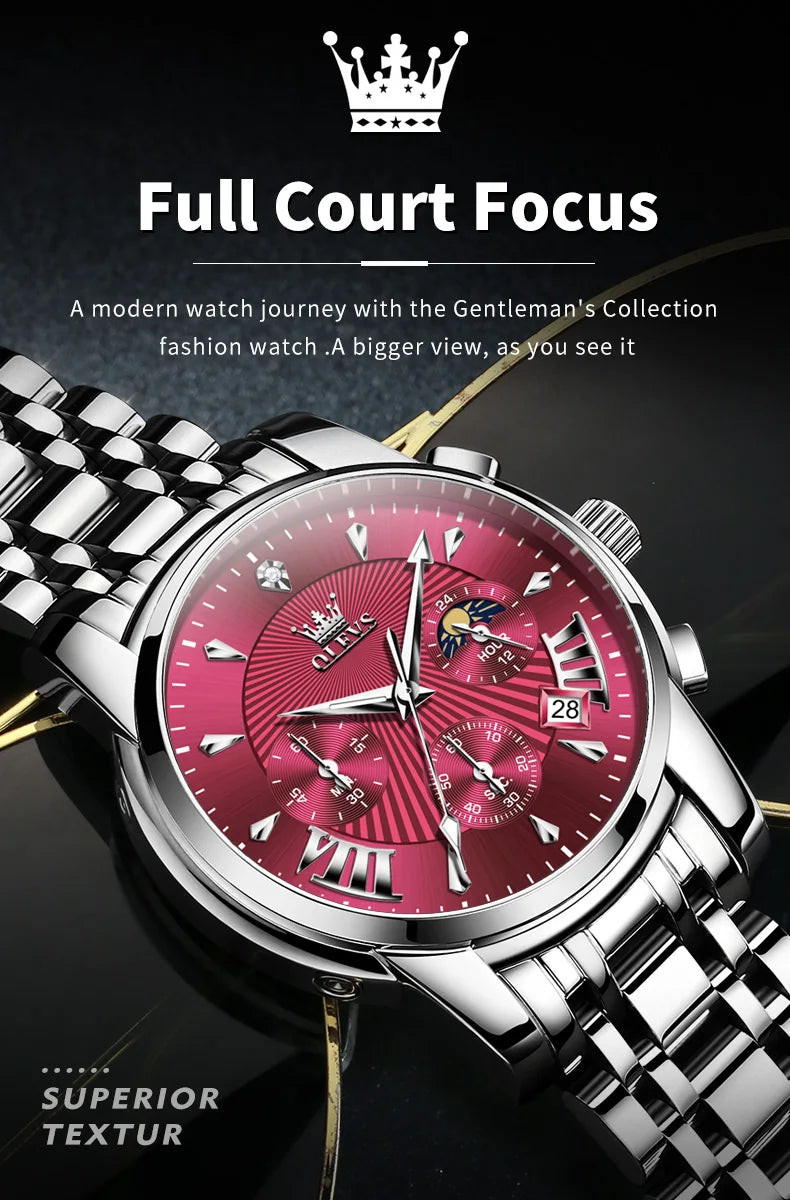 OLEVS 2892 Men Watch Original Quartz Watch Luxury Waterproof Luminous Calendar Moon Phase Chronograph Business Sports Men Watch