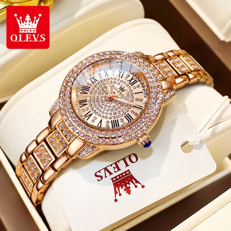 OLEVS 9943 Women Watch High end Luxury Rose Gold Diamond Waterproof Quartz Watch Brand Original Women Dress Watch Reloj Mujer