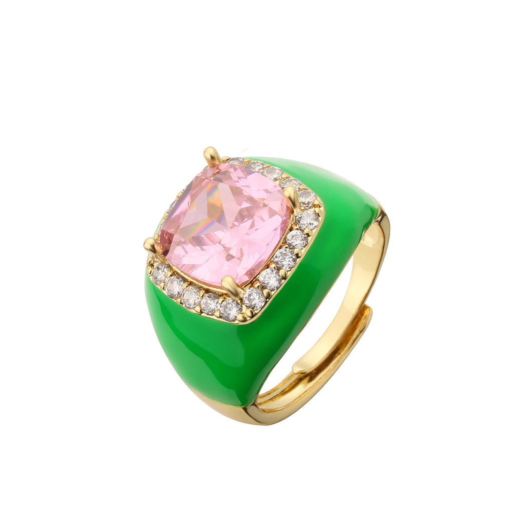 HECHENG,Multicolor Enamel Dripping Oil Zircon Open Ring For Women Adjustable Gold Plated Chunky Finger Rings Gift