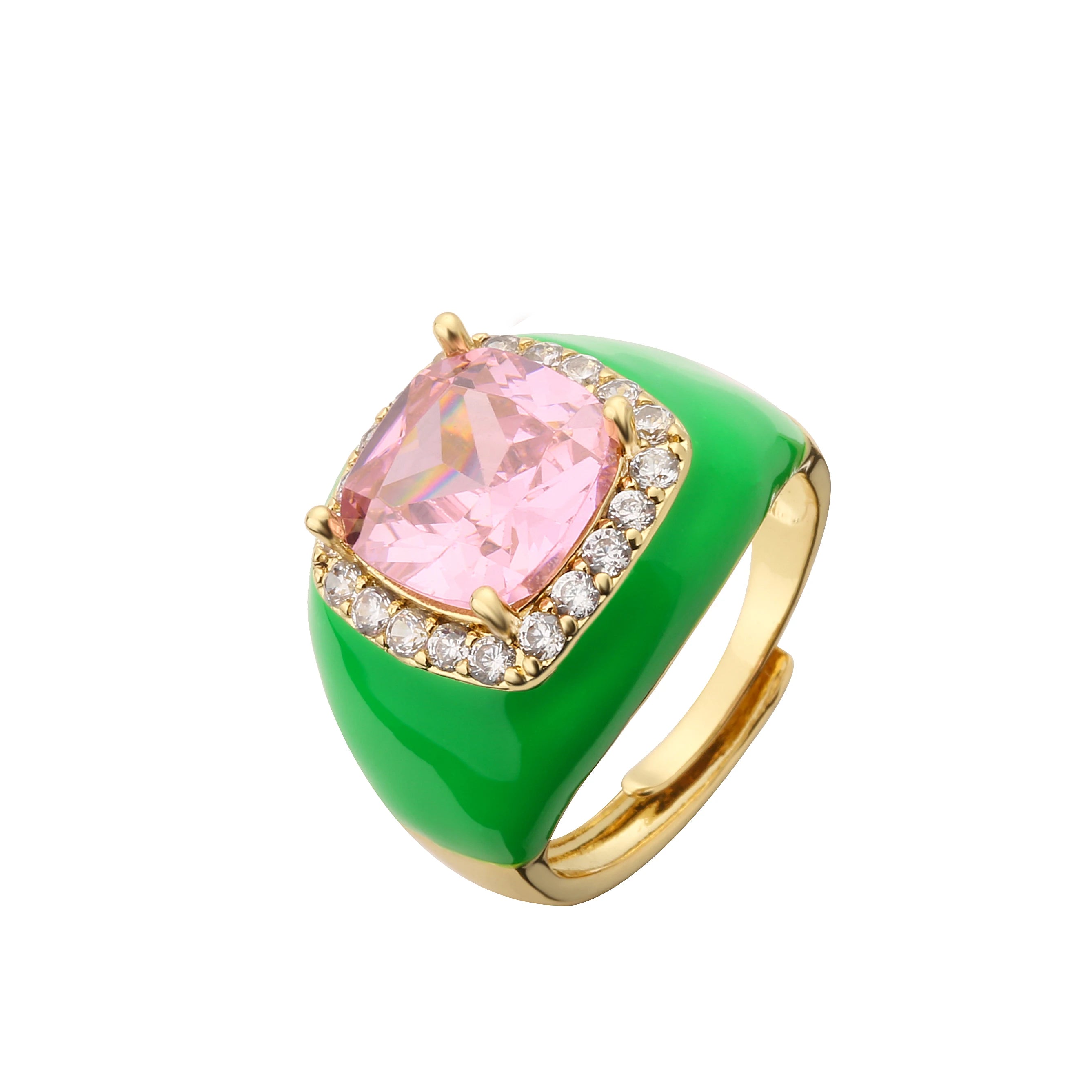 HECHENG,Multicolor Enamel Dripping Oil Zircon Open Ring For Women Adjustable Gold Plated Chunky Finger Rings Gift