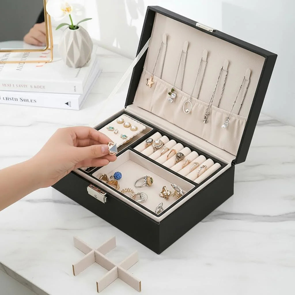 Organizer Box Double-Layer Jewelry Storage Box With Lock for Earrings, Necklaces and Other Accessories Organizing Box