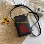 G5AE Chinese Tower Printing Box Shoulder Bags for Women Fashion Cartoon Crossbody Bag