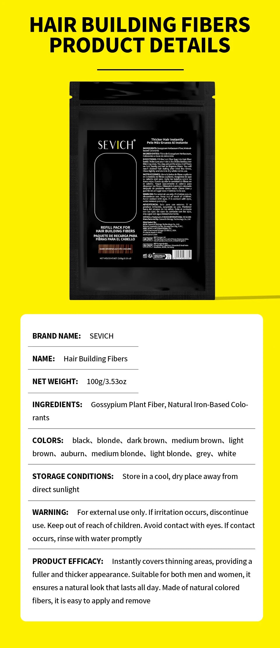 100g Hair Building Fibers Keratin Hair Fibers Powder Instant Hair Fiber Spray Refill Bag Bald Extension Care Thickening Product