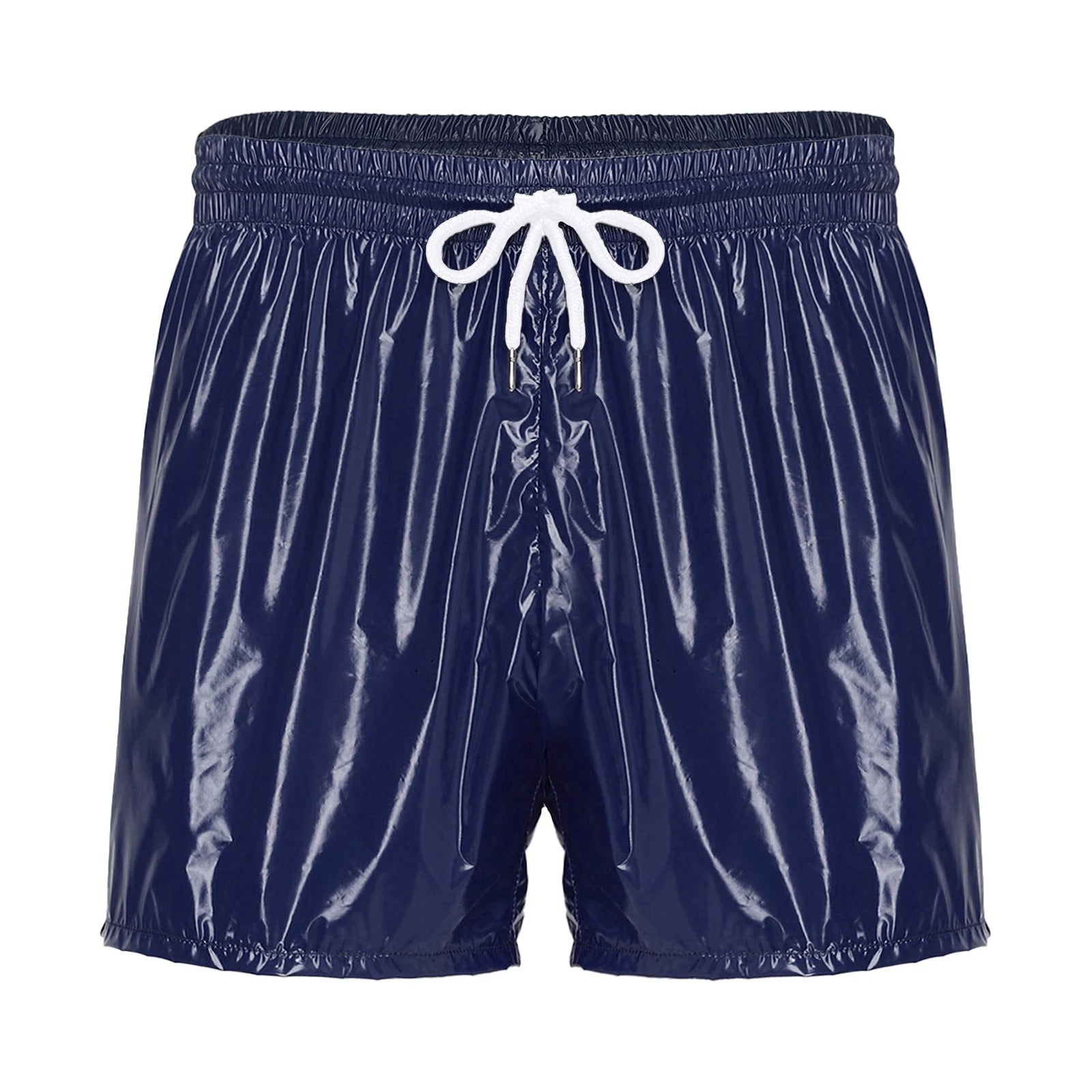 Men's Swimsuit Shiny Boxer Shorts Drawstring Waist Athletic Bottoms Elastic Waistband Built-in Briefs Swimming Trunks Swimwear