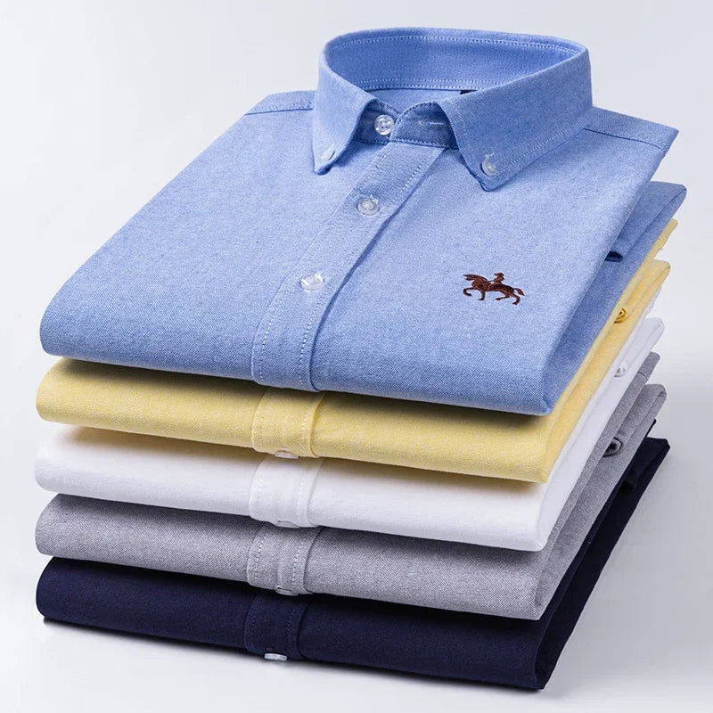 Plus Size 6XL 100% Cotton Long-Sleeve Shirts for Men Oxford Slim Fit Formal Shirt Without Pocket White Office Elegant Clothes