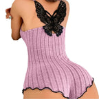 Sexy Lace Butterfly Knot Sleepwear Set Home Clothes Women's V-neck Sleeveless Patchwork Underwear And Home Wear from Mainland Ch