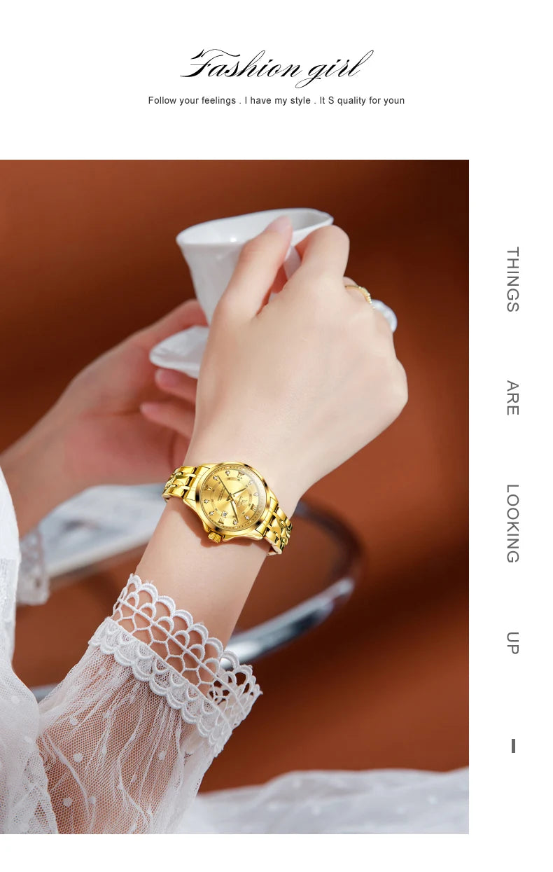 OLEVS 2906 Fashion Date Quartz Couple Watches Diamond Top Brand Luxury Watch For Men Women Waterproof Stainless Steel Wristwatch