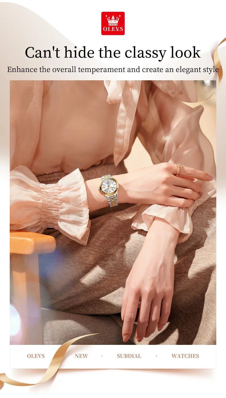 OLEVS 3620 Women Watch Luxury Brand Diamond Quartz Watch Fashion Automatic Calendar Waterproof Women Watch Bracelet Set Reloj