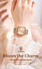 POEDAGAR Square Fashion Ladies Watch Waterproof Stainless Steel Mesh Watch For Woman Elegant Women's Quartz Watches Female Reloj