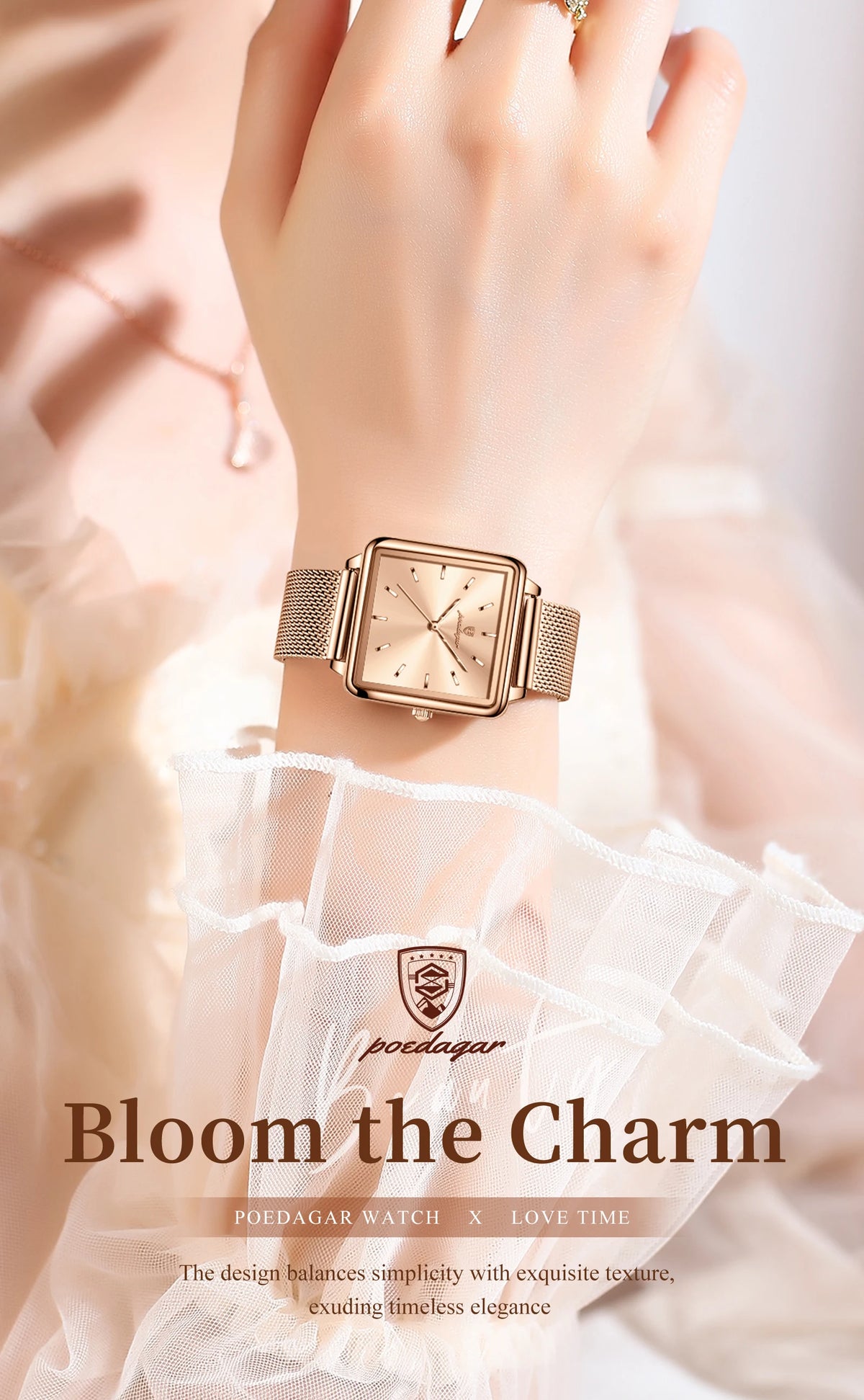 POEDAGAR Square Fashion Ladies Watch Waterproof Stainless Steel Mesh Watch For Woman Elegant Women's Quartz Watches Female Reloj
