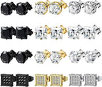 12 Pairs Stainless Steel Stud Earrings for Men Hypoallergenic Earring Unisex Studs Inlaid Cubic Zirconia Men Earrings Hoop