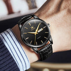 OLVES 6898 Top Brand Men's Watches Original Simple Quartz Wristwatch for Man Waterproof Leather Strap Business Watch Casual