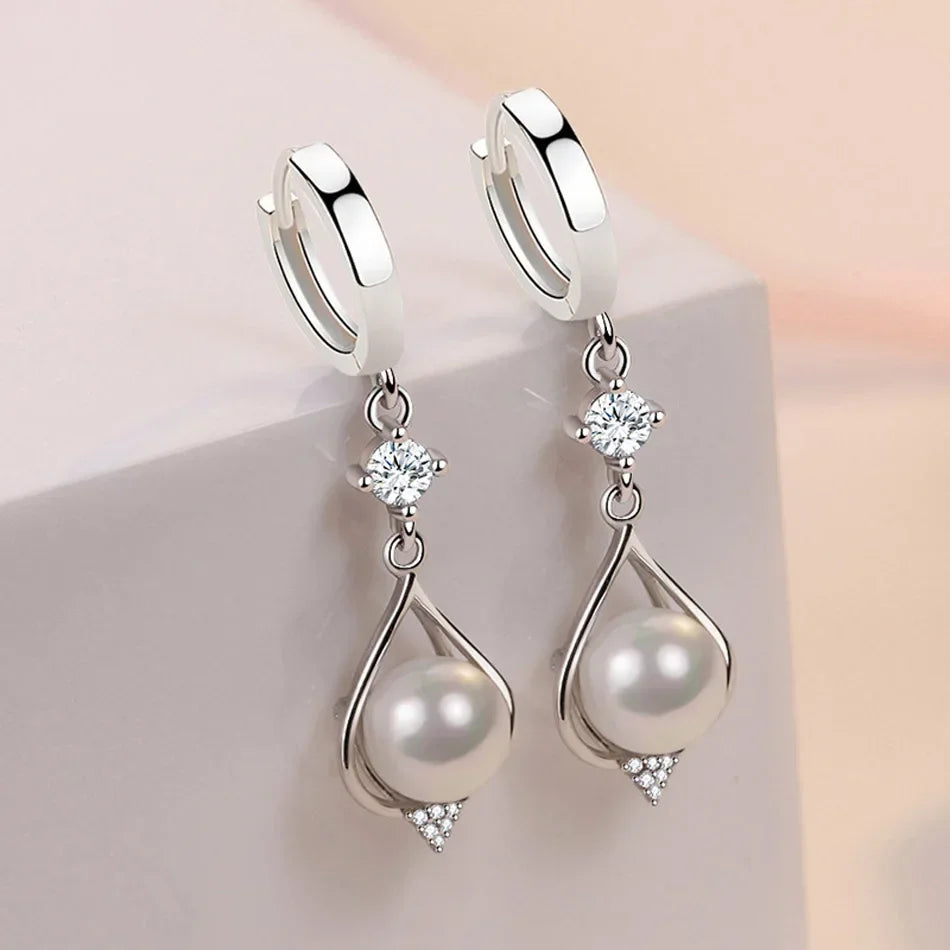 925 Sterling Silver Water Drop Natural Pearl Earrings for Women Wedding Gift Fashion Jewelry