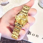 OLEVS Best Selling Fashion Stainless Steel Quartz Ladies Watch Luxury Dual Calendar Luminous Waterproof Elegant Watch for Women