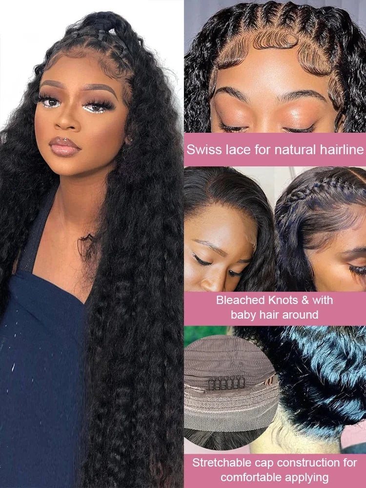 13x6 Hd Transparent Deep Wave Lace Front Wig Human Hair 250 Density Curly 40 44 Inch Pre Plucked Brazilian Hair For Black Women
