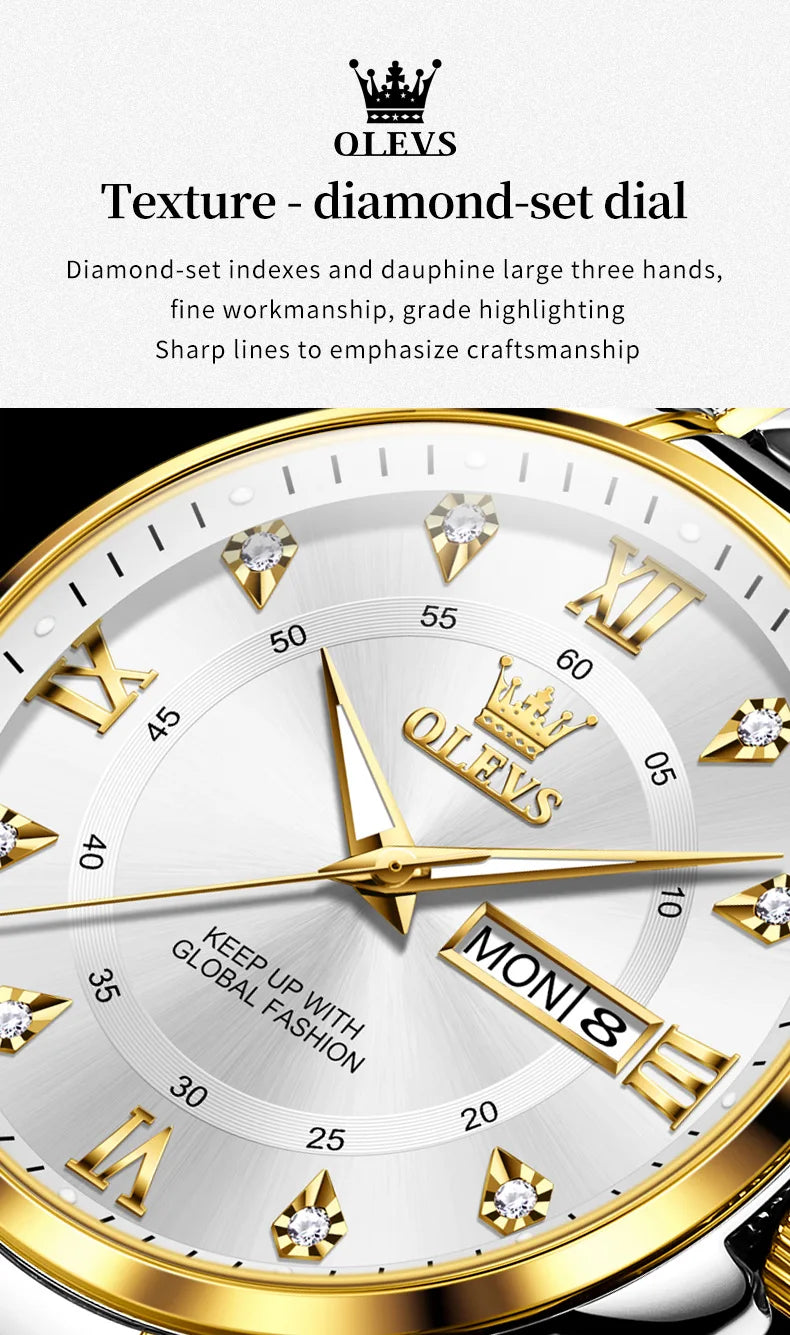 OLEVS 2906 Luxury Original Wristwatch For Man Luminous Week Date Waterproof Classic Business Dress Men's Quartz Watch