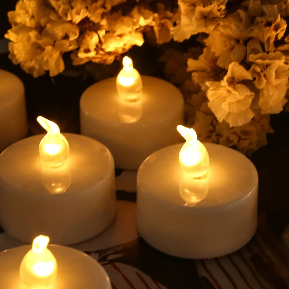 12/24Pack Battery Tea Lights LED Realistic Flameless Flickering Warm Yellow Candle Holiday Gift for Party Wedding Home Decor