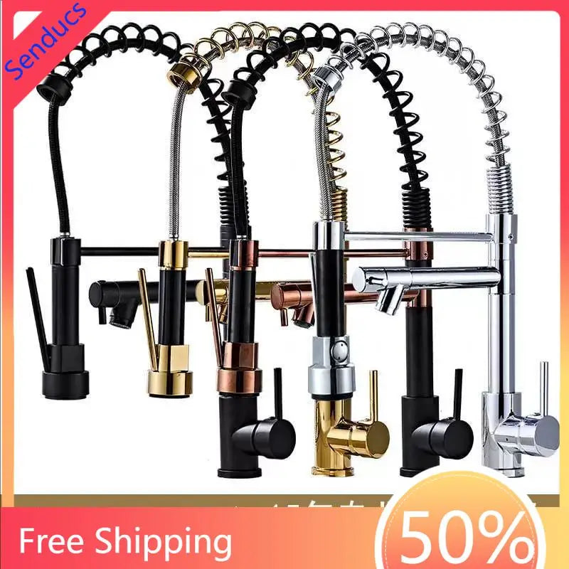 Pull Down Spring Kitchen Faucet, Hot Cold Stainless Steel Kitchen Sink Mixer Tap, Single Handle Hot Cold Spring Kitchen Faucets