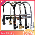 Pull Down Spring Kitchen Faucet, Hot Cold Stainless Steel Kitchen Sink Mixer Tap, Single Handle Hot Cold Spring Kitchen Faucets