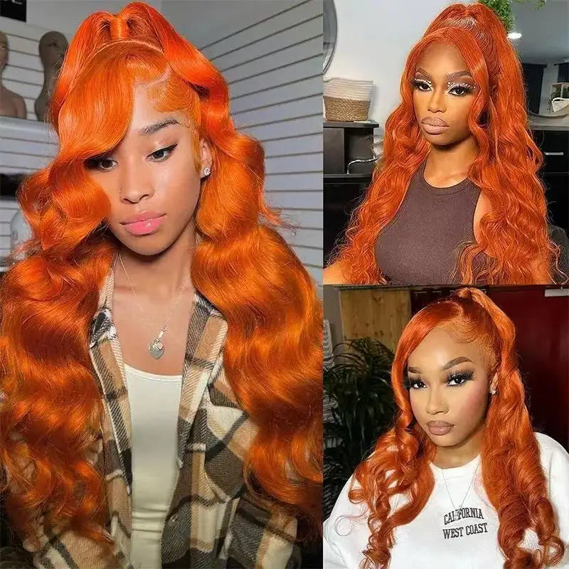 Ginger Orange Blonde  Color Loose Wave 13X4 Lace Frontal Synthetic Wig For Women Preplucked Bleach Knots Cosplay Daily Party