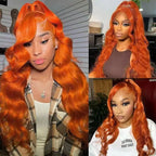 Ginger Orange Blonde  Color Loose Wave 13X4 Lace Frontal Synthetic Wig For Women Preplucked Bleach Knots Cosplay Daily Party