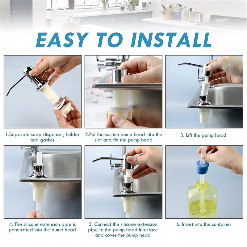 Sink Liquid Soap Dispenser Pump Stainless Steel Liquid Soap Bottle Sink Mount Hand Pressure Soap Dispenser Bottle Kitchen