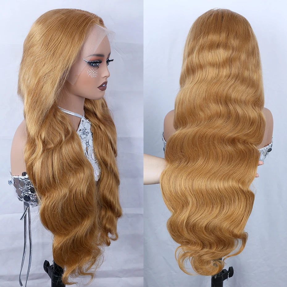 Body Wave 13x6 Honey Blonde Lace Frontal Wig Brazilian #27 Blonde Colored Human Hair Wigs For Women Pre Plucked 13X6 HD Lace Wig