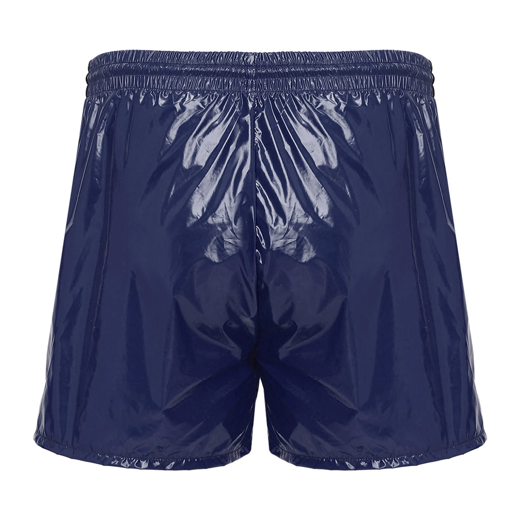 Men's Swimsuit Shiny Boxer Shorts Drawstring Waist Athletic Bottoms Elastic Waistband Built-in Briefs Swimming Trunks Swimwear
