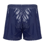 Men's Swimsuit Shiny Boxer Shorts Drawstring Waist Athletic Bottoms Elastic Waistband Built-in Briefs Swimming Trunks Swimwear