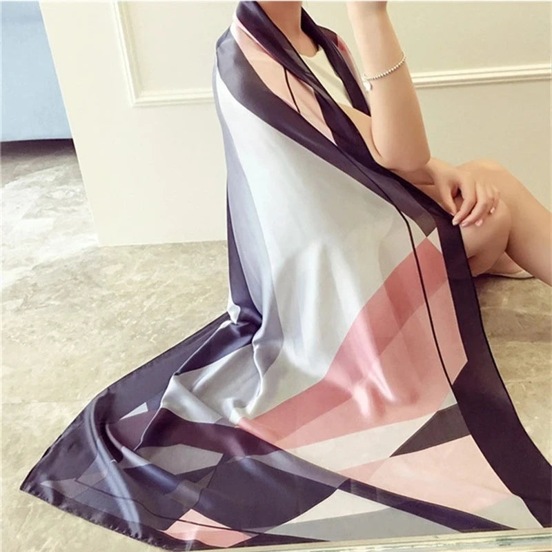 2022 Luxury Brand Women Silk Scarf Designer Plaid Summer Beach Shawls and Foulard Wrap Scarves Female Pure Silk Sjal Hijab New
