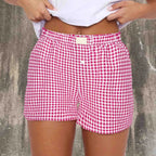 Youthful Summer Women's Casual Plaid Shorts Teenage Girls Elastic Waistband Lace-Up Classic Versatile Fashionable Summer Shorts