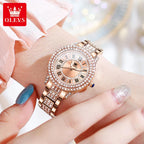 OLEVS 9943 Women Watch High end Luxury Rose Gold Diamond Waterproof Quartz Watch Brand Original Women Dress Watch Reloj Mujer