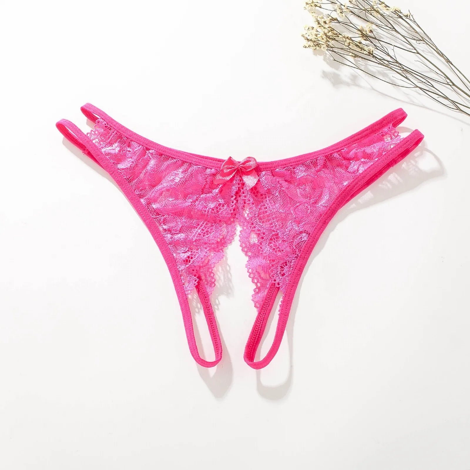Women'S Panties Sexy Sheer Lace Crotchless Low Waist Solid Briefs Modis Panties Sexy Open Bottom Large Size Underwear Bragas