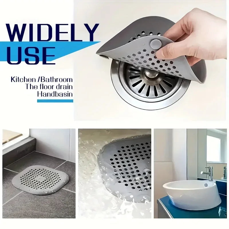 2 Pack Hair Catcher Brush+Strainer Anti-Clog Drain Stopper Shower Plug Anti-Odor Sink Parts Reusable Easy Install