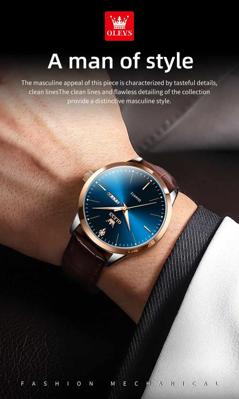 OLEVS 2935 Business Men's Watch Luxury Leisure Dual Calendar Waterproof Luminous Large Dial Watch Top Brand Men Quartz Watch