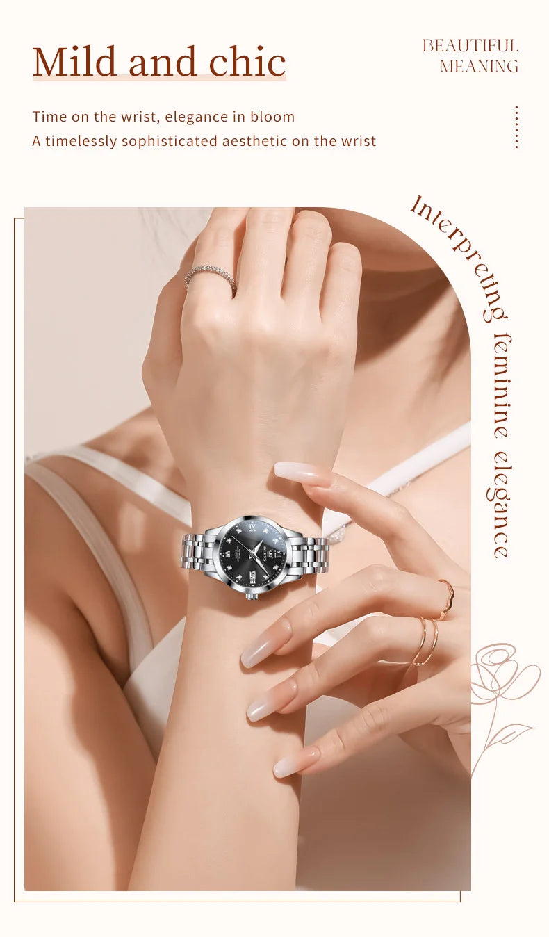 OLEVS 9946 Women Watch Auto Date Stainless steel Waterproof Luminous Automatic Mechanical Watch