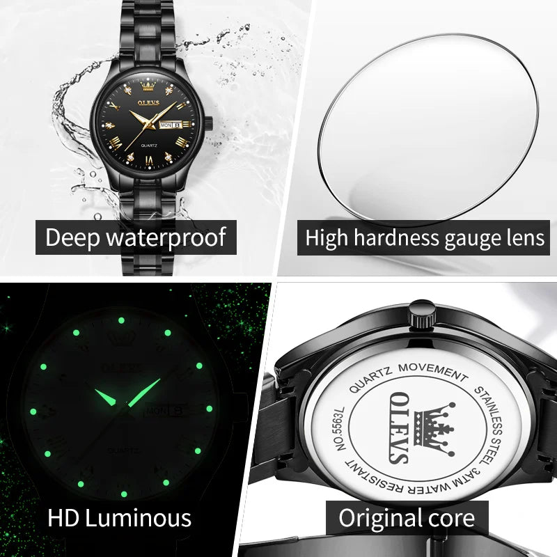 OLEVS 5563 Top Woman Watch Classic Business Diamond Scale Calendar Waterproof Ladies Wristwatch Original Quartz Watch for Women