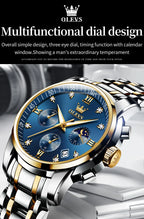 OLEVS 2858 Men's Watches Stainless Steel Waterproof Anti-Scratch Moon Phase Luminous Chronograph Luxury Quartz Men's Wristwatch
