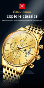 OLEVS luxury brand men's watches Chronograph waterproof date Gold luminous quartz watch for man Original wristwatch with the box