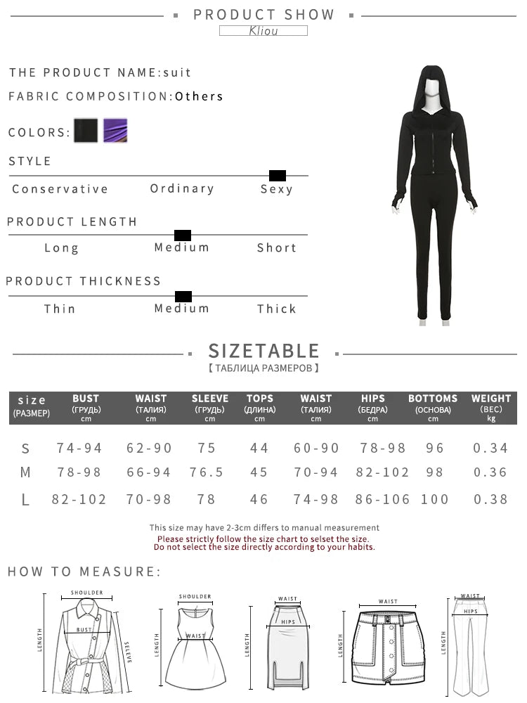 kliou Casual Women 2 Piece Set Classic Tracksuits Solid Long Sleeve Zip-up Hood Tops+Slim Elastic Pants Sporty Concise Outfits