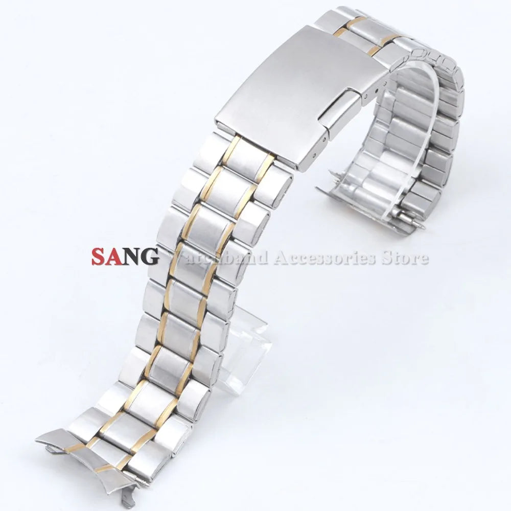 Curved End Watchband Men Women Metal Bracelets 20mm 22mm Stainless Steel Sport Strap Universal Replacement Wristband Accessories