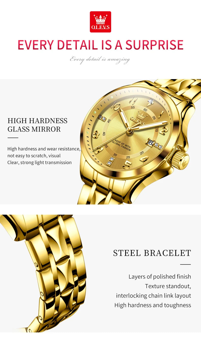 OLEVS Luxury Brand Couple Watch Classics Dual Calendar Wristwatch for Men and Women Waterproof Lover's Watch Set Gift Box