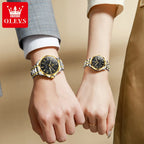 OLEVS Luxury Brand Couple Watch Classics Dual Calendar Wristwatch for Men and Women Waterproof Lover's Watch Set Gift Box