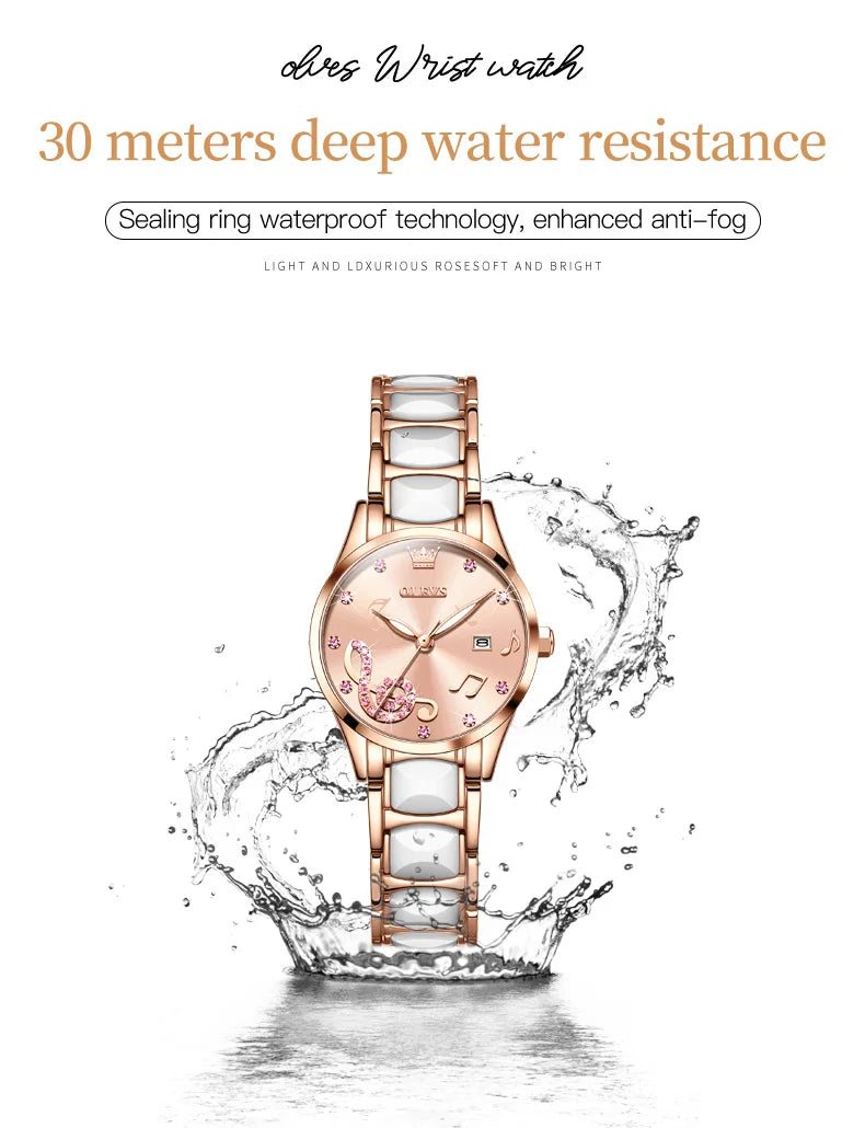 OLEVS 3605 Women's Watches Top Brand Fashion Mechanical Wristwatch Zircon Scale Watch for Ladies Waterproof Chronograph Date
